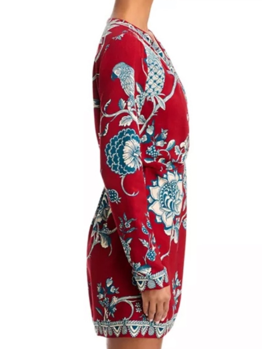 Farm Rio Tropical Landing Red Wrap Mini Dress NWT Size Small Beaded Tassels - Picture 4 of 16